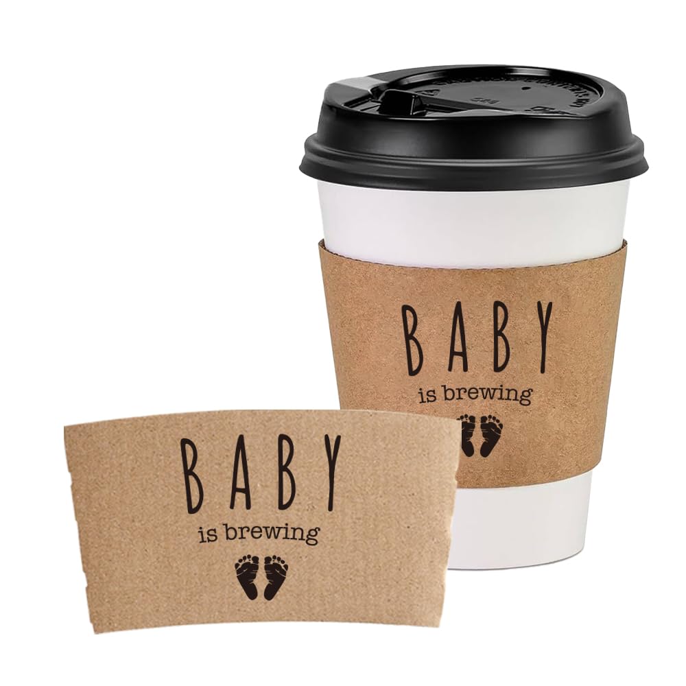 DTLGTG Baby Is Brewing Coffee Sleeves, 20 Pcs Disposable Coffee Cup Sleeves for Baby Shower, Hot Iced Coffee Sleeves for Party Favors, Gender Reveal,