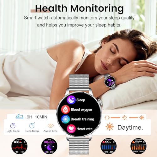 Image of Smart Watches for Women, 1.27'' Smartwatches (Answer /Make Calls) Compatible with iPhone /Android Phones, IP68 Waterproof Fitness Tracker Watch with Sleep Monitor, 100+ Sports Modes (Silver)