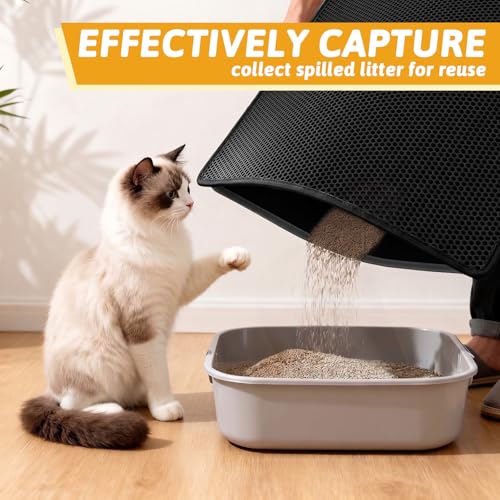 Image of Pieviev Cat Litter Mat Double Layer Waterproof Urine Proof Trapping Mat 1 Pack (Black, 36x30 Inch (Pack of 1))