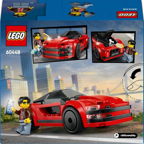 LEGO City La Voiture de Sport Rouge - Véhicule de Course pour garçons et Filles dès 5 Ans - Jouet interactif avec minifigurine de conducteur et Accessoires - Idée de Cadeau d'anniversaire 60448