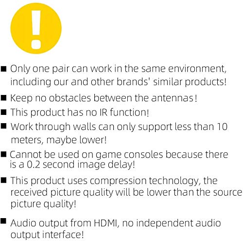 UNSTINCER 1x2 Wireless HDMI Extender,Wireless HDMI to 2 Displays,Wireless HDMI Splitter 1 in 2 Out,Includ 2 receivers,Transmitter and 2 Receiver for TVs/Projector,Transmit 130ft,Up to HD 1080p@60Hz - Thumbnail 4