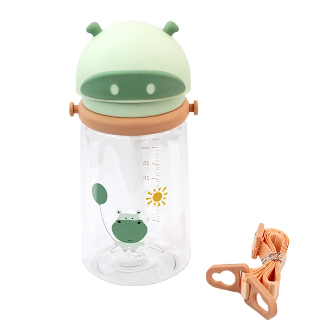 Attro Doddle Kid 450ml Water Bottle with Flip top Lid, Straw & Detachable Nylon Strap BPA Free, Leak Proof ideal for Kids - Green, Plastic