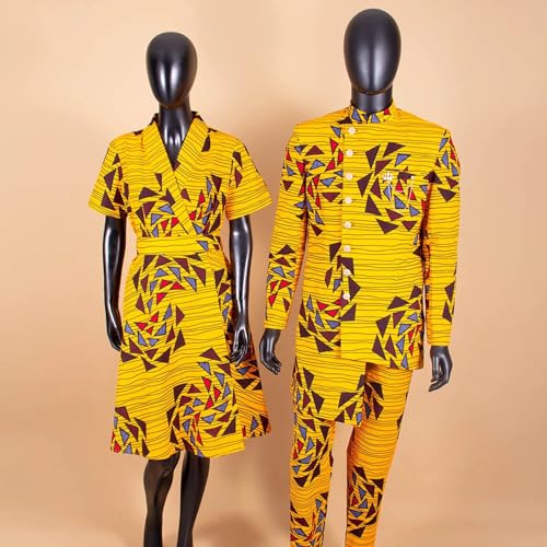 African Couple Matching Clothes for Party Wedding Dashiki Women Print Dress Men Suits Jacket and Pant Sets2