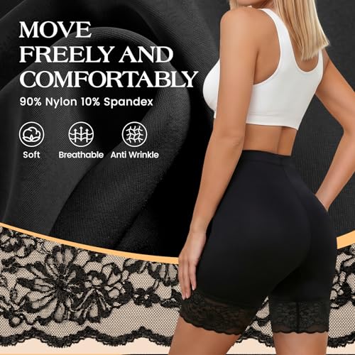 Image of ZENUTA 3pcs Lace Slip Shorts for Under Dresses Women, Anti Chafing Shorts Women, Bloomers Boyshorts Panties Lace leggings