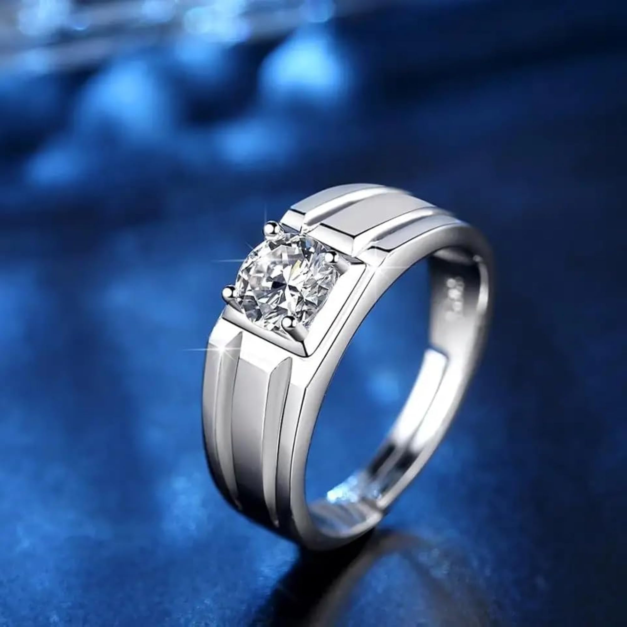 Men's Adjustable American Diamond Solitaire Thumb Ring