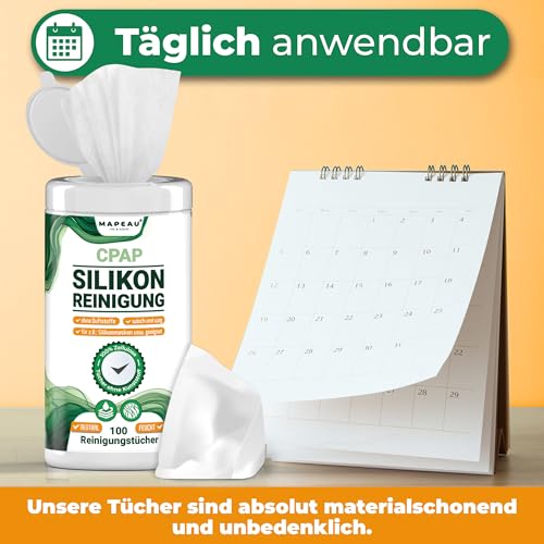 CPAP Reinigungstücher 100x Wipes in Spenderdose, Duftfrei ohne Alkohol, Zellstoff Tücher zum reinigen Silikon, CPAP Masken, Sauerstoffmasken, Nasenbrillen (1)
