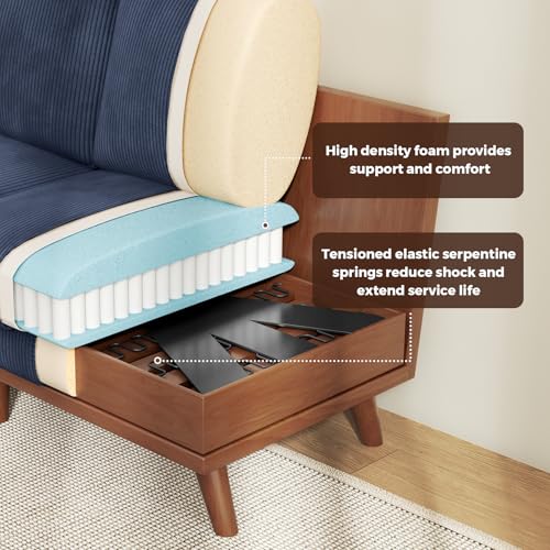 Image of Vesgantti 97 inch Modular Sectional Sofa Dark Blue, U-Shaped Couch with Movable Ottoman, Comfy Corduroy Couch with Spring Cushion, Modular Sofa with Deep Seat for Living Room, Bedroom and Apartment