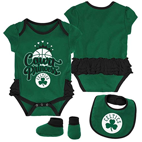 Outerstuff NBA Newborn Infants Mini Trifecta 3 Piece Creeper, Bib and Bootie Bodysuit Set (24 Months, Boston Celtics)
