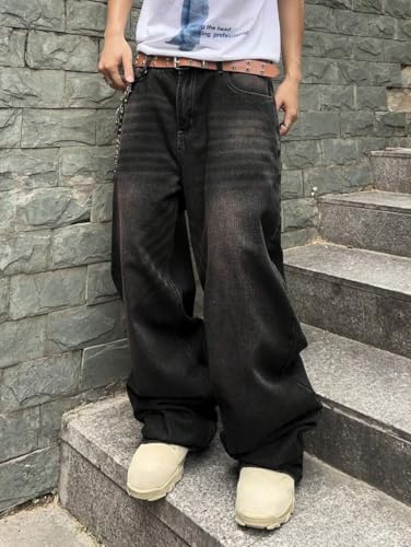 Image of HUNGSON Mens Baggy Jeans for Men Women Wide Leg Denim Pants Casual Loose Fit Long Trousers Streetwear Hip Hop Jeans
