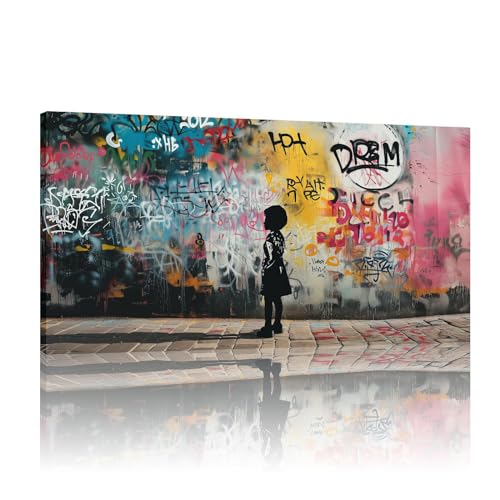 Mural de graffiti Banksy en lienzo de 30x60cm para un salón con diseño industrial