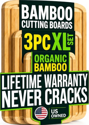 Greener Chef Luxury XL Bamboo Cutting Board Set of 3 with Vertical Grain Strength Technology - Extra...