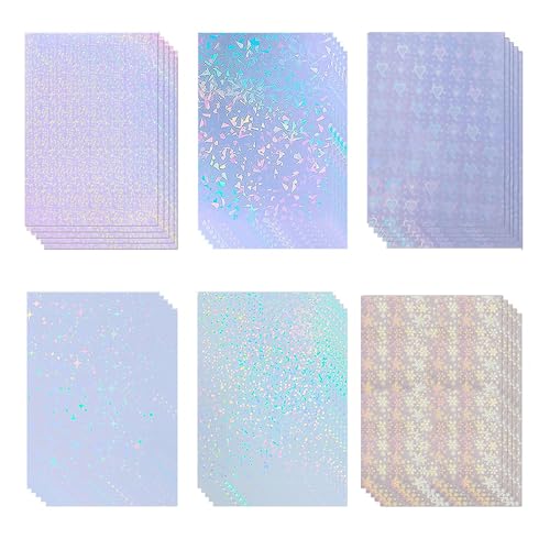 HAUTREK 30PCS Hojas de Laminado en Frío Autoadhesivo | Película con Purpurina y Efecto Holográfico, Tamaño A4 (21x29.7 cm) | Sin Necesidad de Máquina, para Decorar Fotos, Manualidades y Vidrio