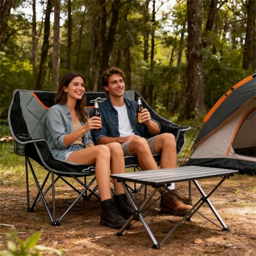 FAIR WIND Oversized Fully Padded Camping Chair Folding Loveseat Camping Couch Double Duo Chair Heavy Duty Quad Fold Arm Chair with Cup Hold の商品画像 1