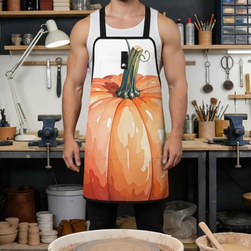 Delantal de trabajo con diseño de calabazas acuarela otoño miniatura 4