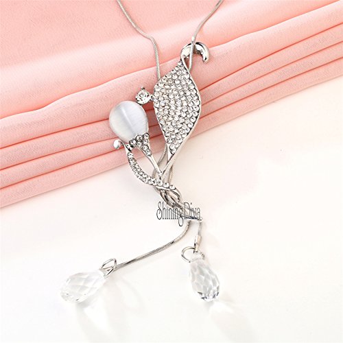 Image of Shining Diva Fashion Crystal Flower Stylish Long Chain Pendant Necklace for Women and Girls