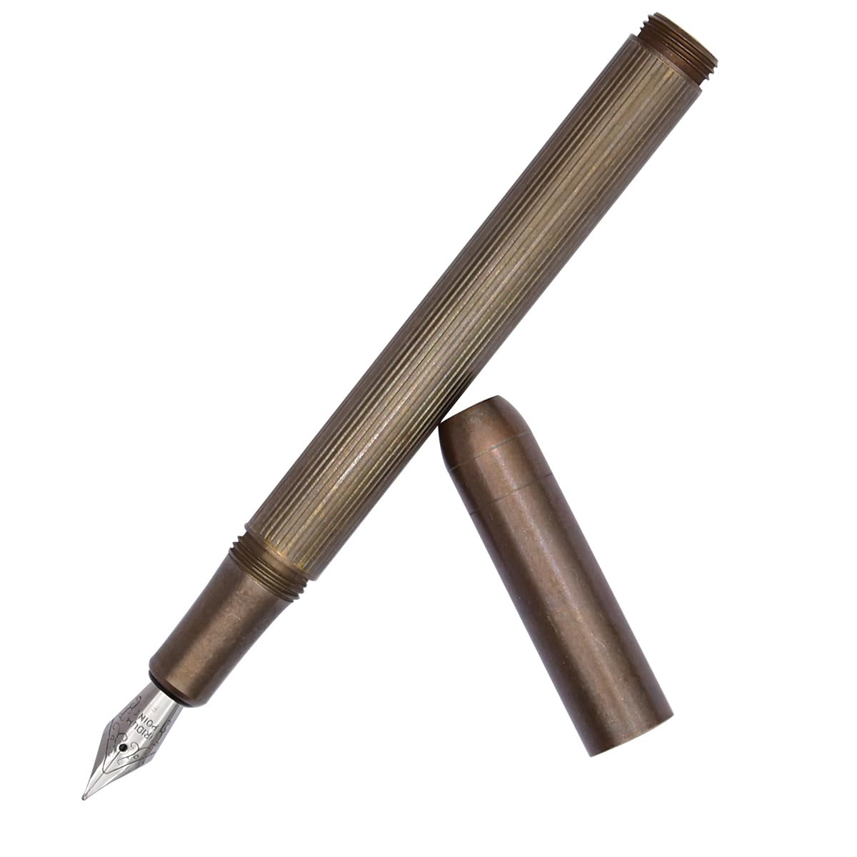 SIPLIV Brass Stripes Fountain Pen Business Office Pen Pocket Travel Pen with 20 Pcs Black Ink Cartridges, Bronze - Image 2