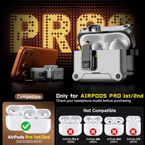 Image of Inesore for AirPods AirPods Pro 1st /2nd Case with Secure Lock (Silver) | Phone Stand Design,Compatible with MagSafe,Automatic Snap Switch Secure Cover with Cleaner Kit & Keychain