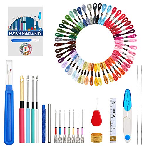 KOKNIT 71 Pcs Punch Needle Set, Embroidery Stitching Pen Kit Punch Needle Craft Tool Set for Embroidery Supplies Floss Poking Cross Stitching Beginners