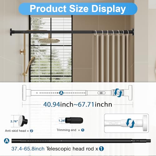 Image of Tension Rod 41-67inch Black Tension Curtain Rods no Drilling