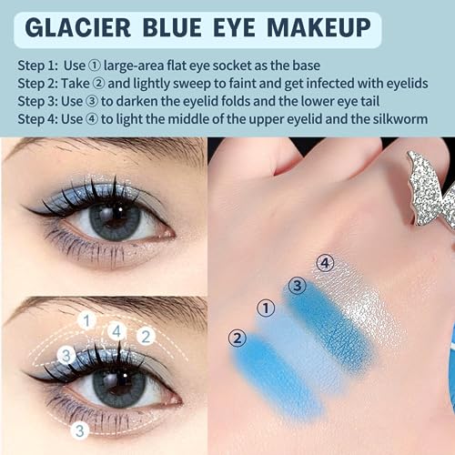 TBeautfave Blue Eyeshadow Palette, Eye Shadow Pallets for Women, Matte & Glitter Eyeshadow Palette, Shiny Sparkle Shimmer Eye Make-up Palettes Highly Pigmented Waterproof Long Lasting - Image 4
