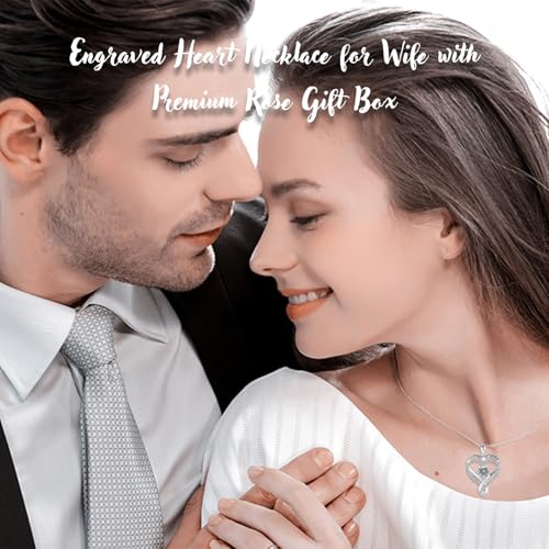 Engraved Heart Necklace for Wife with Premium Rose Gift Box, I Love You Forever And Always Engraved Heart Necklace, 925 Silver To My Wife Necklace From Husband Wedding Anniversary Birthday Gifts4