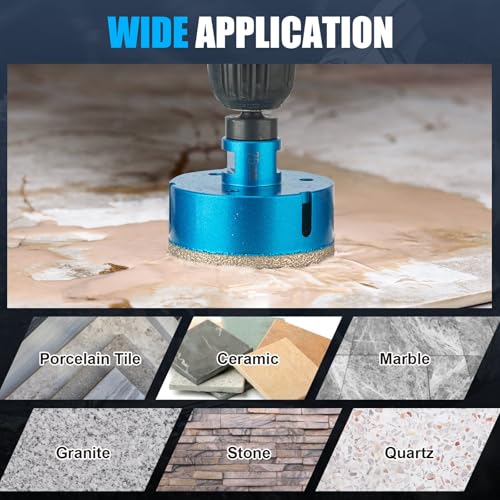 Image of Diamond Tile Hole Saw Kit - 14 PCS Set Including 6 /6 /8 /20 /25 /35 /50 /75 /100mm Drill Bits, 20mm Finger Bit, 50mm Beveling Chamfer Bit, and 5 inch Diamond Blades for Tile, Ceramic, Porcelain, and Marble