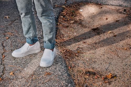 Image of CALTO Men's Invisible Height Increasing Elevator Shoes - White Nappa Leather Slip-on Lightweight Casual Loafers - 2.6 Inches Taller - T1022 - Size 9 D(M) US