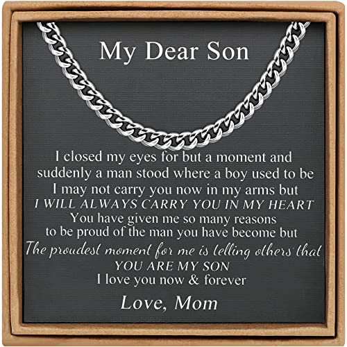 Image of JoycuFF Son Gifts from Mom Mens Cuban Link Chain Necklace Stainless Steel 6MM 22 Inches Hip Hop Unique Birthday Simple Granduation Jewelry