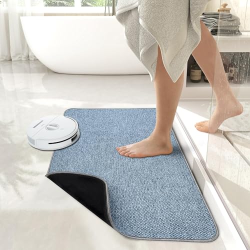 Bath Mat,Ultra Thin Bathroom Runner Rugs,Large Bath Mats for Bathroom,Quick Dry,Non-Slip,Machine Washable,Low Pile,Bath Rug,Shower Outside,Sink,Home Decor Accessories.Blue,1'5"x2'11"(17x35inch)