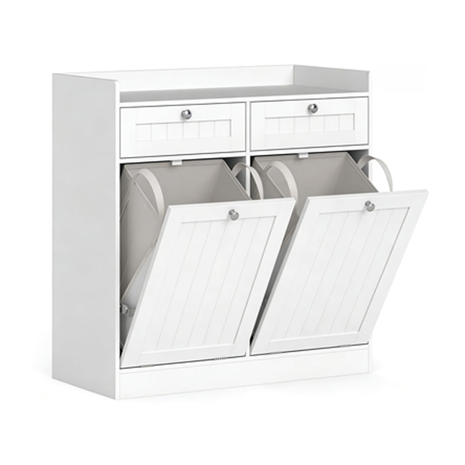 LIFEZEAL Armario para la Colada con Cestas y Cajón, Bolsillos Interiores Extraíbles con Asas, Armario para Baño, Blanco, 79 x 40 x 80 cm