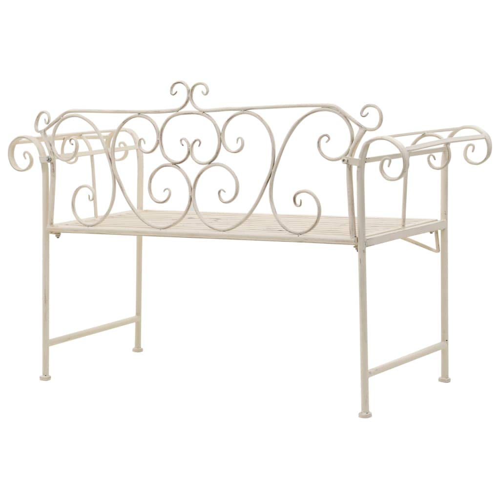 Gartenbank Metall 132 cm Antik Weiß Vintage Sitzbank mit Schnörkel-Verzierungen Nostalgie Parkbank wetterfest für Garten Terrasse und Balkon 2-Sitzer Metallbank weiß