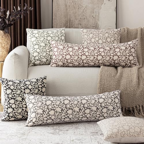 Image of Foindtower Set of 2 Decorative Long Body Lumbar Throw Pillow Covers Accent Farmhouse Cushion Covers Boho Neutral Pillowcase for Couch Sofa Bedroom Living Room Home Decor,14x36 Inch,Wine Red