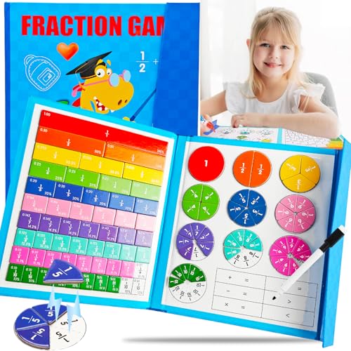 Tangdudu Montessori Magnetic Book Fraction Puzzle for Children, Puzzle Frazioni Magnetiche Bambini 6 7 8 Anni, Ideale per l'Apprendimento Prescolare e l'Insegnamento in Classe (dinosaur