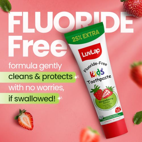 Image of LuvLap Baby Toothpaste for Kids 80gm + 25% Extra, Strawberry Flavour, SLS & Fluoride Free Baby Toothpaste, Removes Plaque, Prevents Bacteria & Cavities, Ensures Healthy Teeth & Gums, 12M+(Pack of 1)