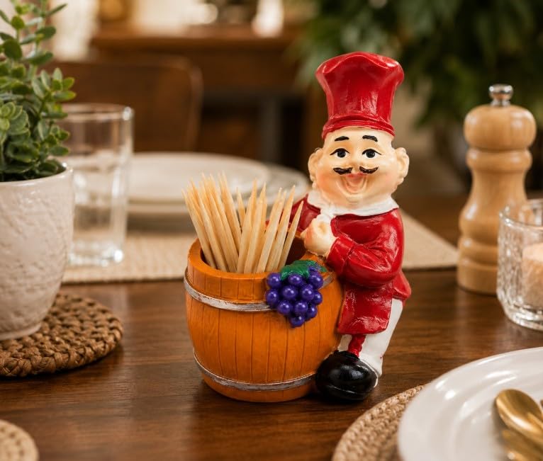 Chef Figurine Toothpick Holder, Resin, Decorative Showpiece for Kitchen, Dining Table, Restaurant, Cafe, Red-image-45