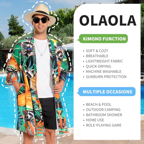 OLAOLA Men Lightweight Kimono Robe with Belt Japanese Style Robe Jacket Casual Open Front Long Cardigan Cape Coat Outwear2