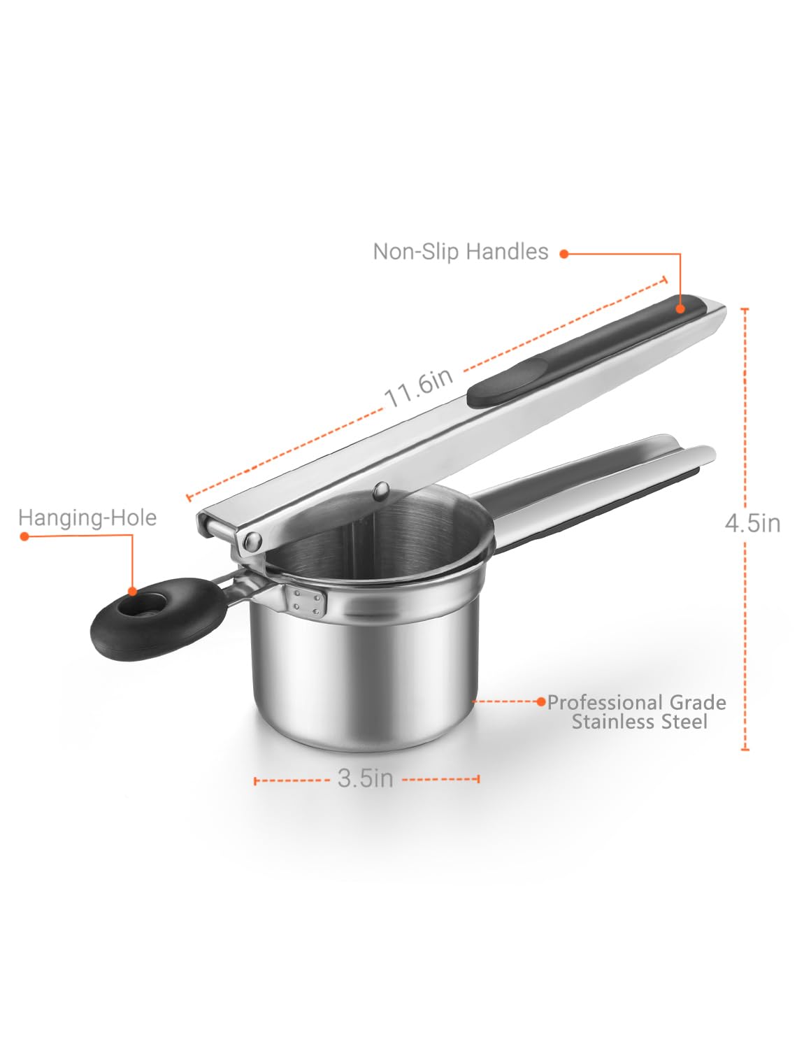 Arricer de patatas, de acero inoxidable, para frutas y verduras, triturador de alimentos de gran capacidad con 3 discos intercambiables y taza interior