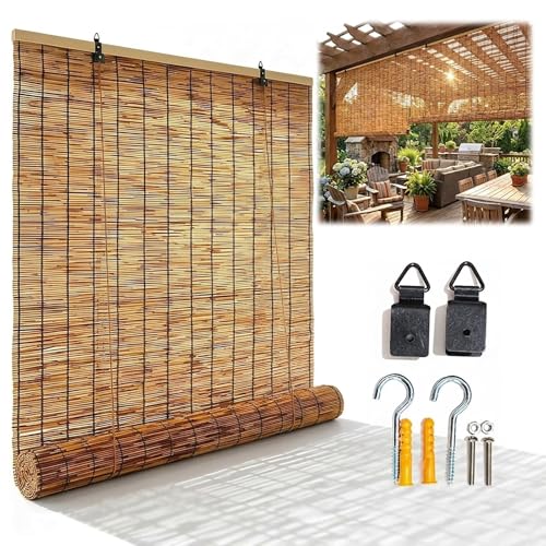 Estores Bambú para Exterior, Persiana Enrollable de Ocultación y Privacidad 60 90 120 130 145 165cm Persiana Enrollable de Bambú para Patios, Puertas, Porches y Pérgolas(Marrón,W125cm x H200cm)