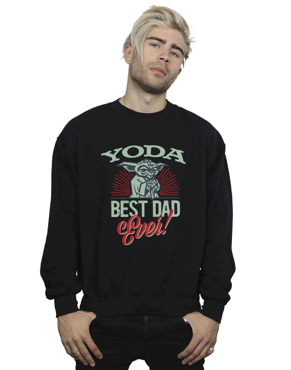 Absolute Cult Men's Black Star Wars Mandalorian Yoda Dad Sweatshirt X-Large