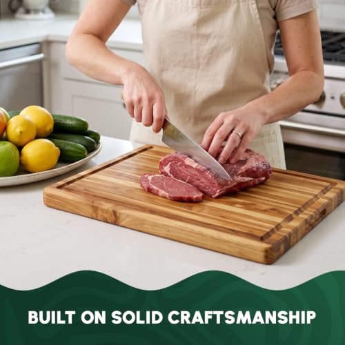 Teak Wood Cutting Board with Juice Groove 18x14x1 Inch for Mess Free Prep - Image 2