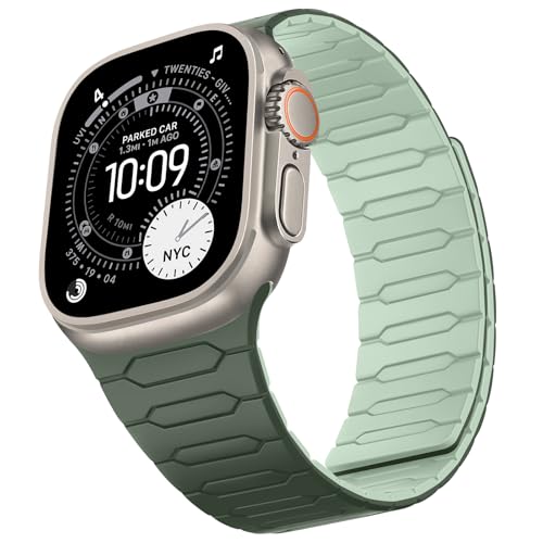 ZZDZZ Magnética Correas Compatible con Apple Watch Correa 49mm 46mm 45mm 44mm 42mm, Correa Deportiva Silicona para iWatch Serie 11 10 9 8 7 6 1 Ultra 3/2/1 SE 3/2/1 (Verde Oscuro/Verde Claro)