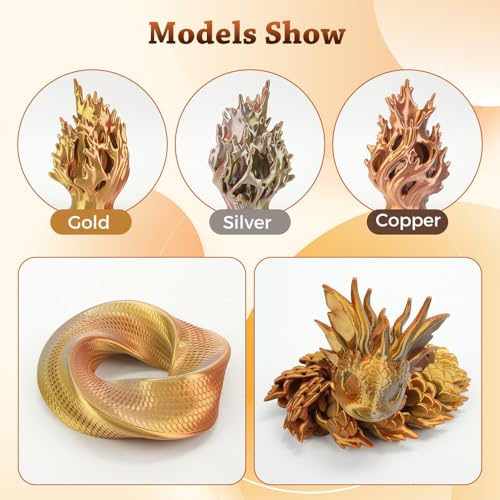 Image of VOXELAB Silk Tri-Color PLA Filament 1.75mm for 3D Printer, Rainbow Multicolor Silk PLA 1KG (2.2lbs) Spool, High Precision + /- 0.03mm, Smooth & Shiny 3D Printing Filament, Gold Silver Copper