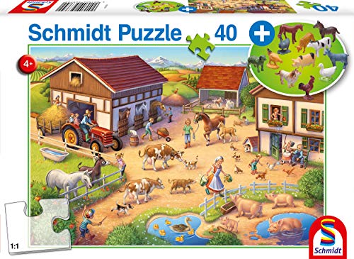 Schmidt Spiele 56379 Lustiger, 40 Teile Kinderpuzzle, mit Bauernhof-Set, Bunt