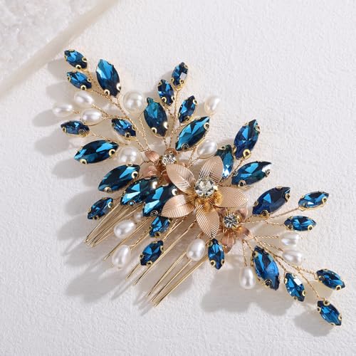 Peine decorativo para cabello con cristales y perlas miniatura 3