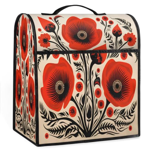 Coffee Maker Cover Flower Poppy Kitchen Appliance Covers Small Appliance Covers Blender Cover Juicer Cover Dust Covers for Kitchen Appliances with Top Handle and Pockets,Washable,C303