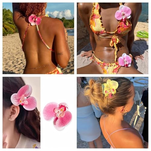 Set de 6 pinzas para cabello flores hawaianas 3.9 pulg miniatura 5