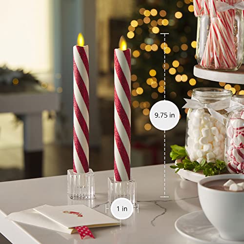Image of Luminara - Flameless Battery Operated Taper Candle - Candy Cane Red- Pack of 2-1x9.75 - LED Flickering Flame - Realistic Safe for Home Kids and Pets