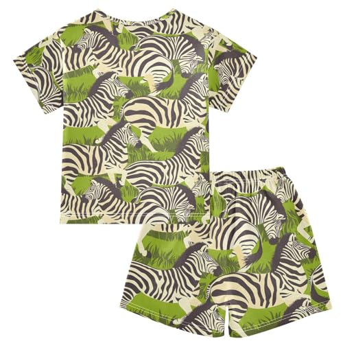 ALAZA Zebra Leaf Animal Pajamas Short Sleeve 2 Piece Sleepwear Top and Bottom Pajama Set Unisex2