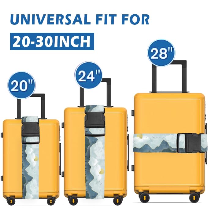 Luggage Straps for Suitcases Travel Belt Accessories, Cute Suitcase Strap, Adjustable Luggage Belt Strap, Heavy Duty with Quick-Release Buckle Luggage Strap Cute Drawing Mountain3