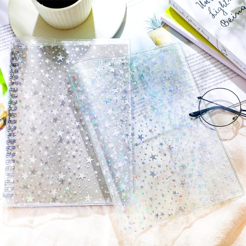 Feifeiya 2 Stück weiße B6 Jelly Cover Transparent Planer Cover Glitzer Stern Clear Cover für Tagebuchplaner und Notizbücher